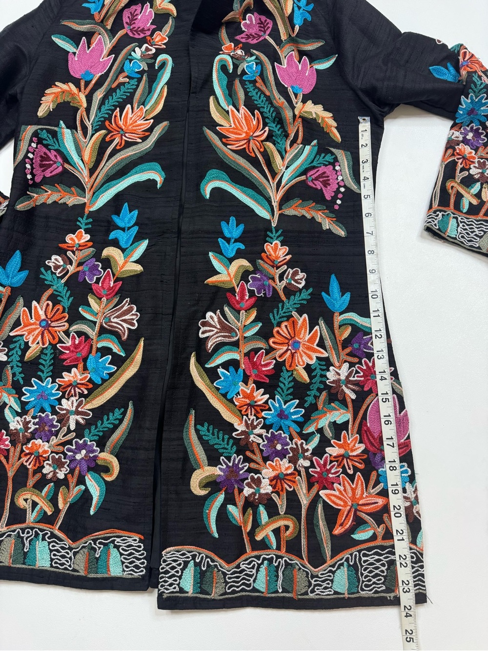 ANU 100% Silk Embroidered Open-Front Floral Jacket Womens Small - Picture 8 of 12